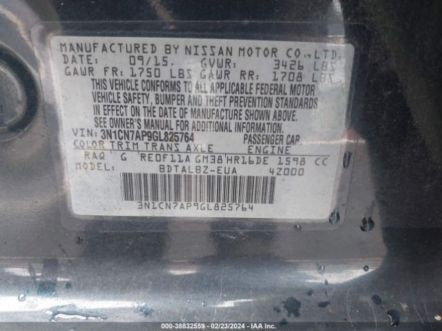 3N1CN7AP9GL825764 Nissan Versa 1.6 Sv