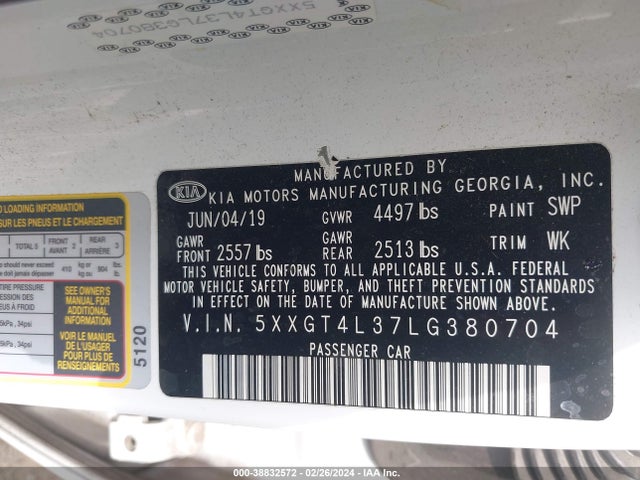 KIA Optima Lx 2020 5XXGT4L37LG380704 Image 9