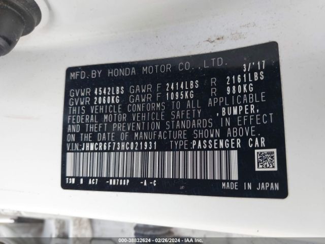 JHMCR6F73HC021931 Honda Accord Hybrid Touring