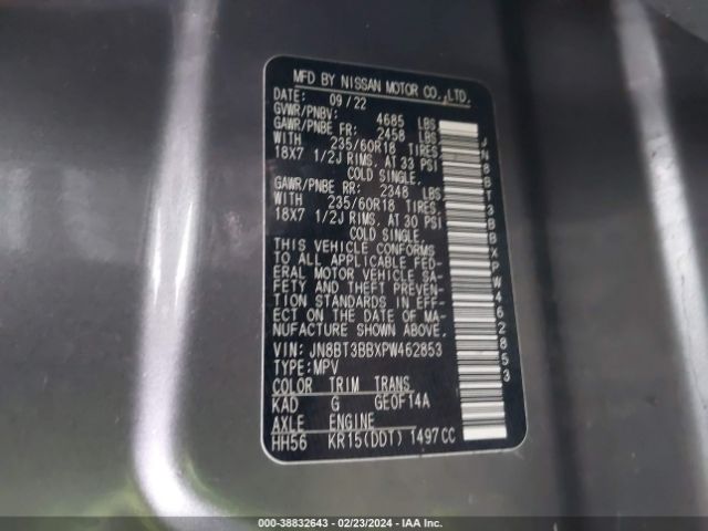 JN8BT3BBXPW462853 Nissan Rogue Sv Intelligent Awd