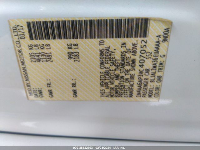 1N4AA6AP3HC407052 Nissan Maxima 3.5s/sv/sl/sr/plat