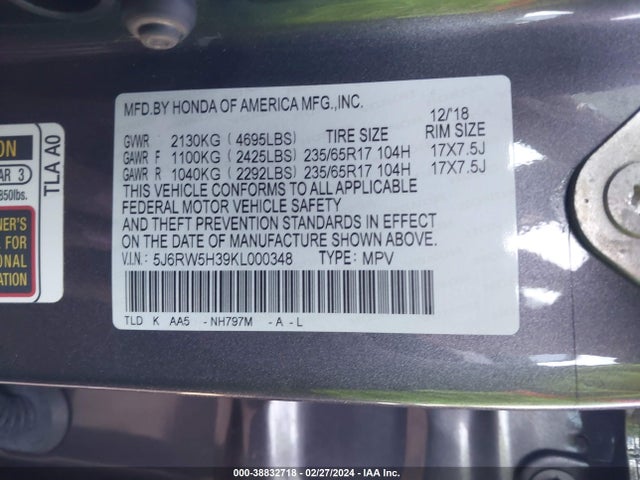 Honda CR-V LX 2019 5J6RW5H39KL000348 Image 9