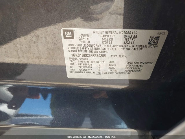 GMC YUKON SLT 2015 1GKS1BKCXFR620288 Image 9