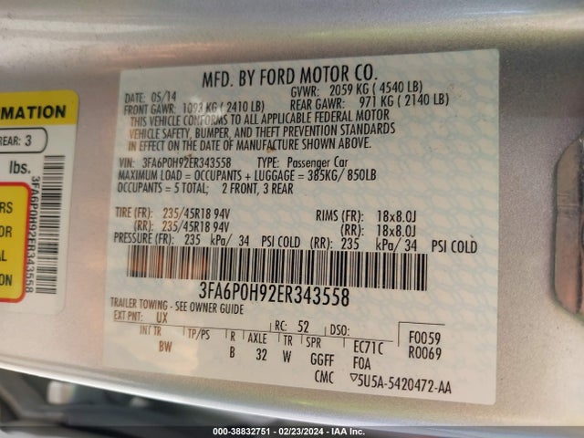 Ford FUSION SE 2014 3FA6P0H92ER343558 Image 9