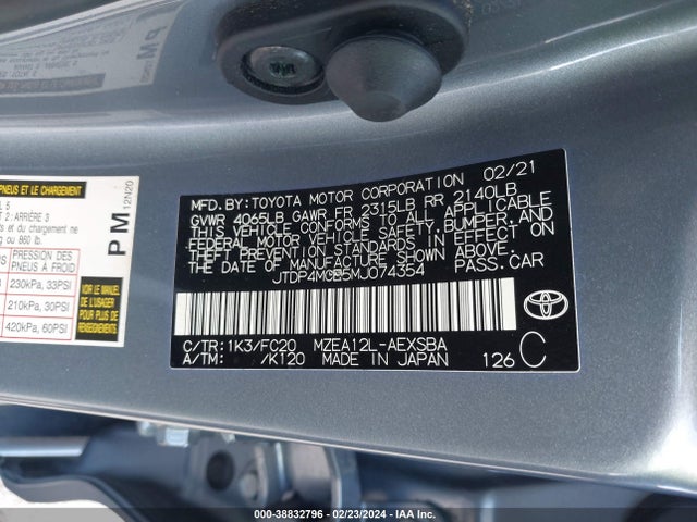 Toyota COROLLA SE 2021 JTDP4MCE5MJ074354 Image 9