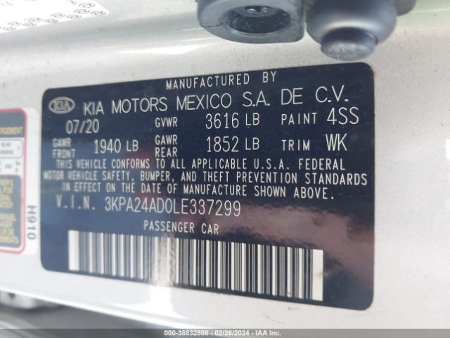3KPA24AD0LE337299 KIA RIO S
