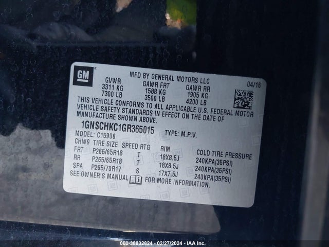 Chevrolet Suburban Lt 2016 1GNSCHKC1GR365015 Image 9