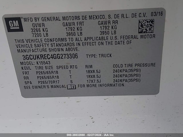 Chevrolet Silverado 1500 2lt 2016 3GCUKREC4GG273306 Image 9