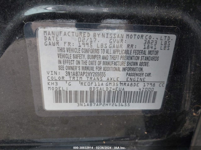 Nissan SENTRA SV 2017 3N1AB7AP2HY265655 Image 9