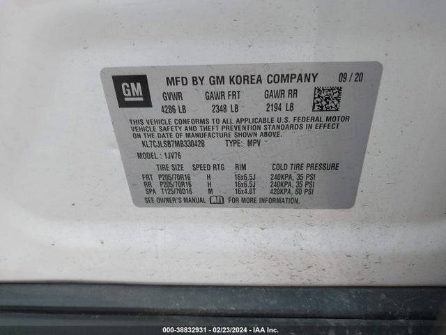 Chevrolet Trax Fwd Lt 2021 KL7CJLSB7MB330428 Image 9