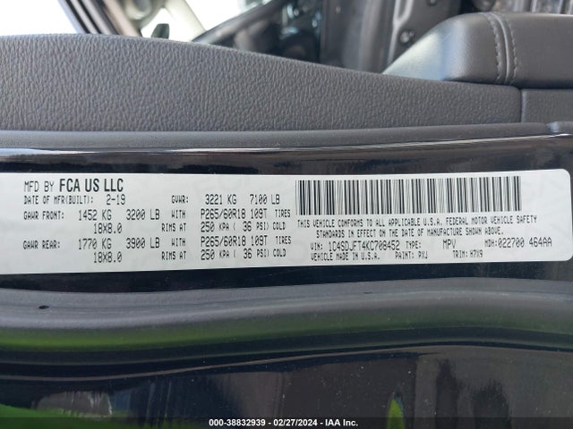 Dodge Durango Pursuit Awd 2019 1C4SDJFT4KC708452 Image 9