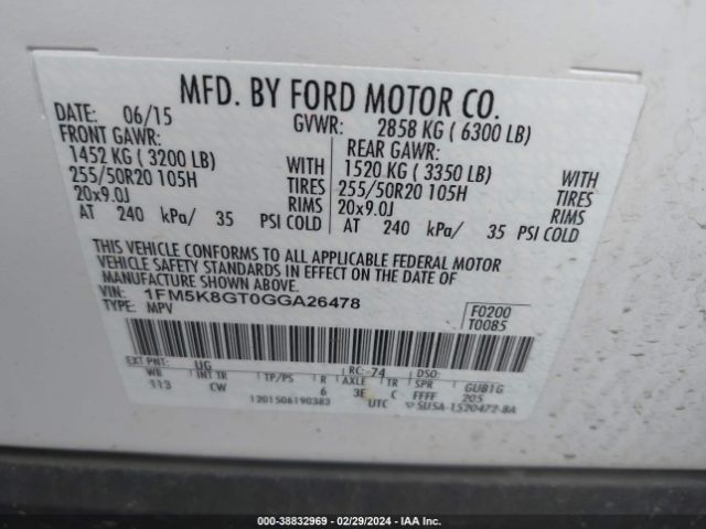 1FM5K8GT0GGA26478 Ford EXPLORER SPORT