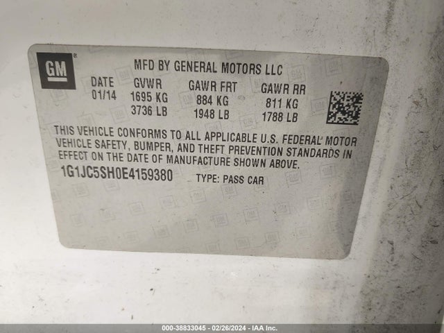 Chevrolet Sonic Lt Auto 2014 1G1JC5SH0E4159380 Image 9