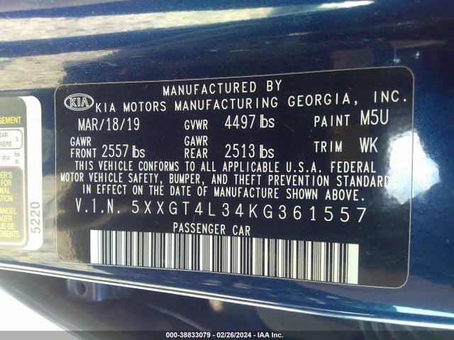 KIA Optima Lx 2019 5XXGT4L34KG361557 Image 9