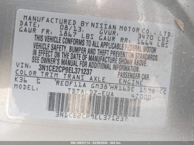 Nissan Versa Note Sv 2014 3N1CE2CP9EL371237 Image 9