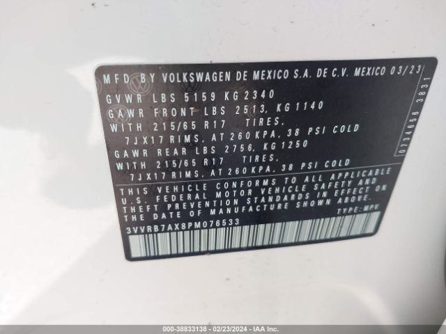 3VVRB7AX8PM076533 Volkswagen Tiguan 2.0t S