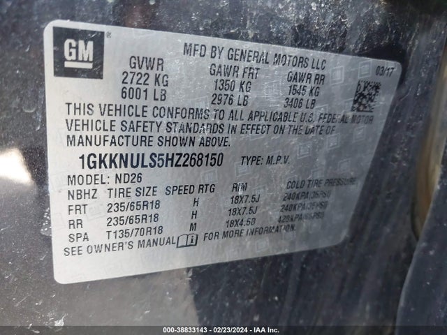 GMC Acadia Slt-1 2017 1GKKNULS5HZ268150 Image 9