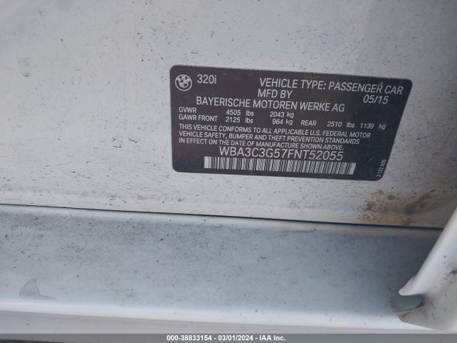 BMW 320i Xdrive 2015 WBA3C3G57FNT52055 Image 9
