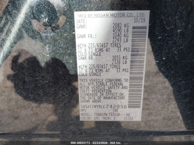 5N1AT2MT9LC742956 Nissan Rogue S Fwd