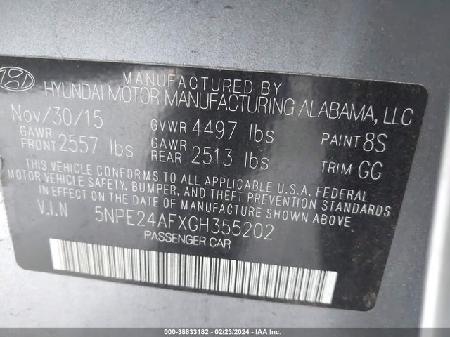Hyundai SONATA SE 2016 5NPE24AFXGH355202 Image 9