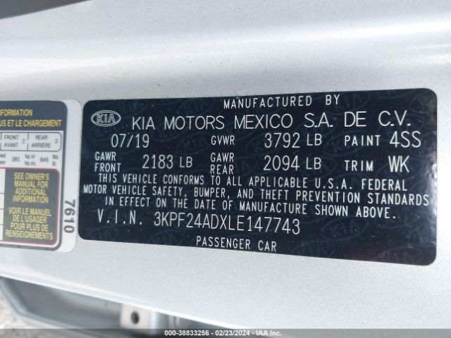 3KPF24ADXLE147743 KIA Forte Lxs