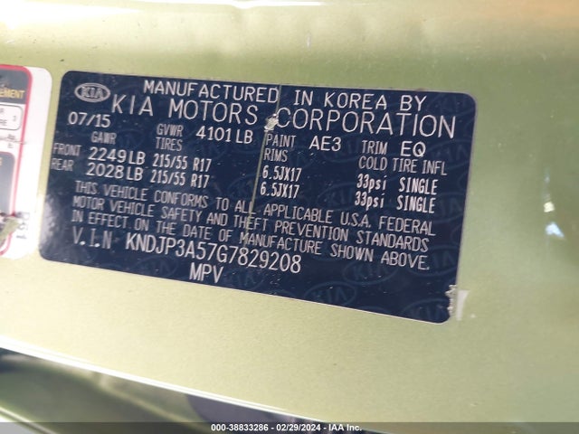 KIA SOUL + 2016 KNDJP3A57G7829208 Image 9