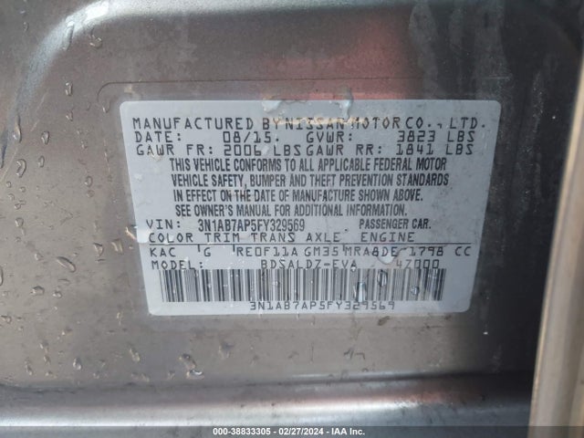Nissan SENTRA SV 2015 3N1AB7AP5FY329569 Image 9