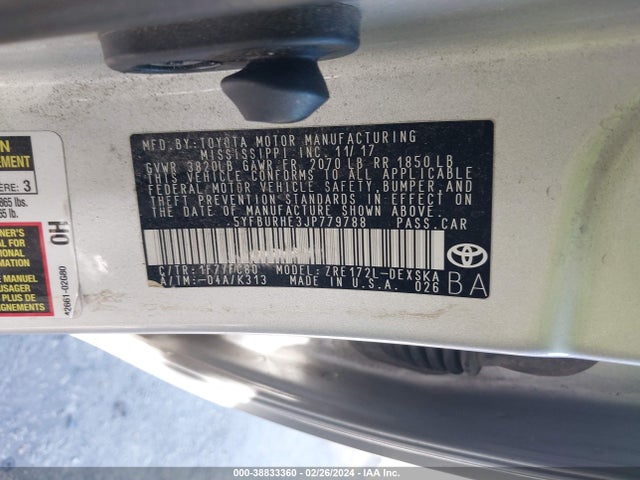 Toyota COROLLA SE 2018 5YFBURHE3JP779788 Image 9