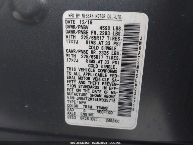 JN8AT2MT5LW035716 Nissan Rogue S Fwd
