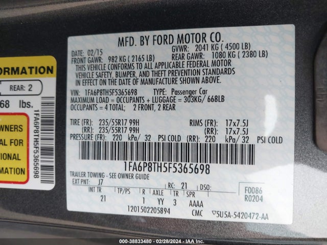 Ford Mustang 2015 1FA6P8TH5F5365698 Image 9