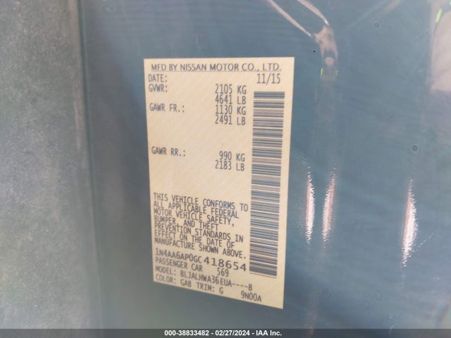 Nissan Maxima 3.5 Platinum 2016 1N4AA6AP0GC418654 Image 9