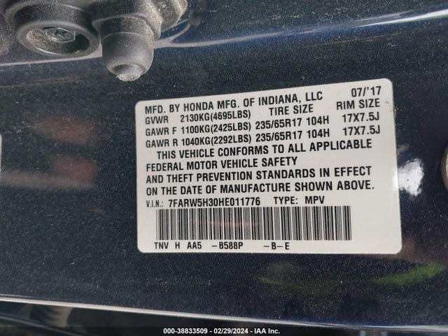 Honda CR-V LX 2017 7FARW5H30HE011776 Image 9