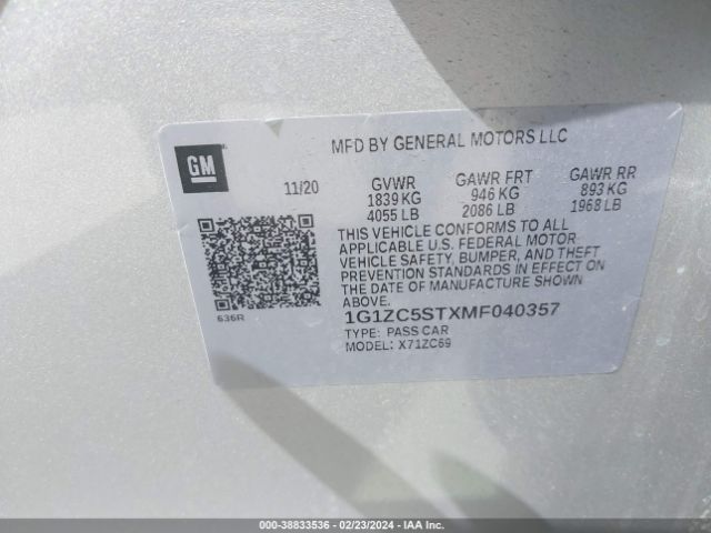 2021 CHEVROLET MALIBU 1G1ZC5STXMF040357 Photo 8