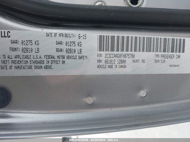 2C3CCAAGXFH875780 Chrysler 300 Limited