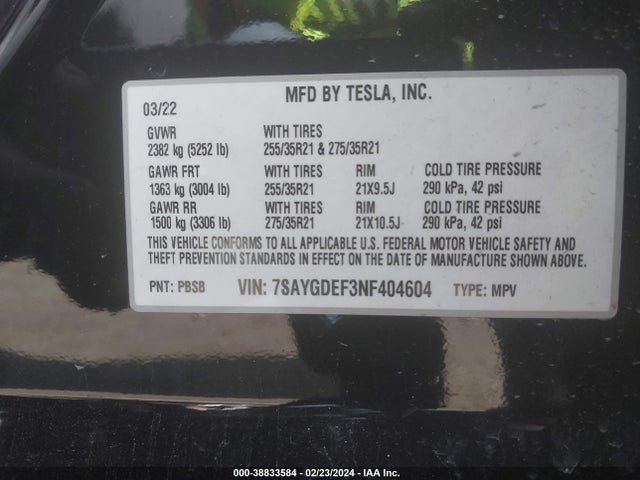 7SAYGDEF3NF404604 Tesla Model Y Performance Dual Motor All-wheel Drive