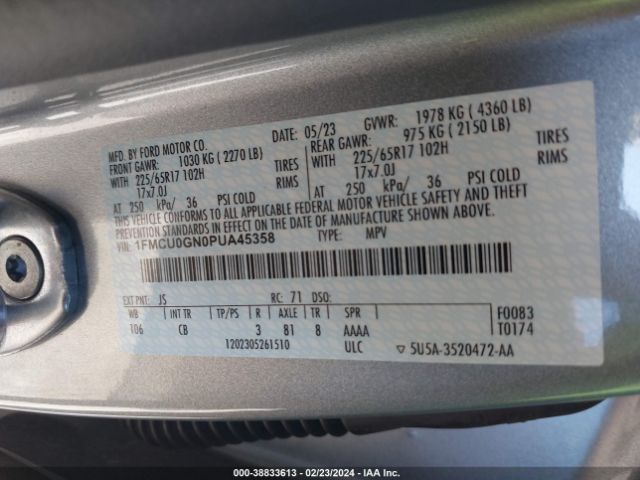1FMCU0GN0PUA45358 Ford Escape Active