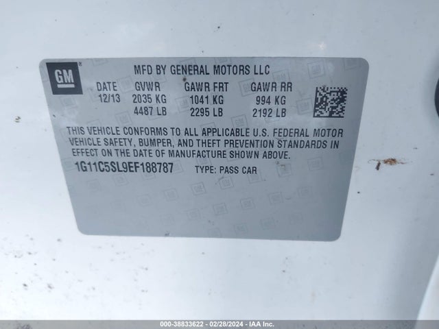 Chevrolet MALIBU 1LT 2014 1G11C5SL9EF188787 Image 9