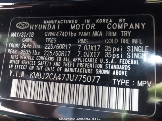 KM8J2CA47JU775077 Hyundai TUCSON SE