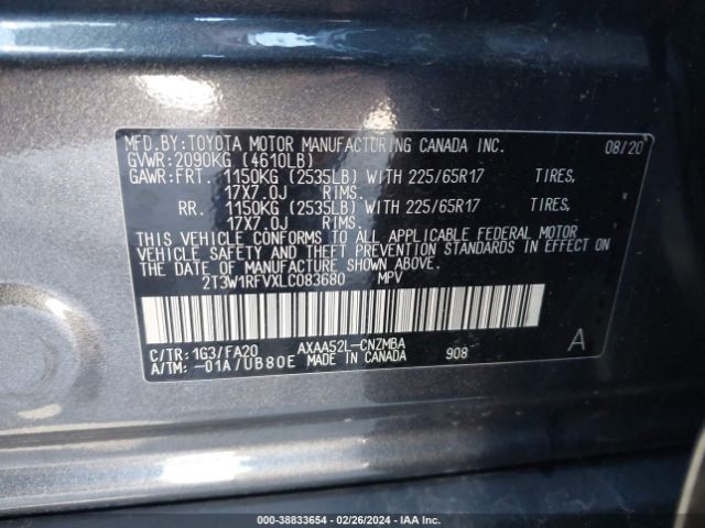 2T3W1RFVXLC083680 Toyota Rav4 Xle/xle Premium
