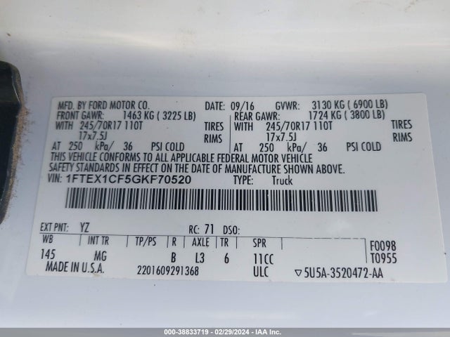 Ford F150 Super Cab 2016 1FTEX1CF5GKF70520 Image 9