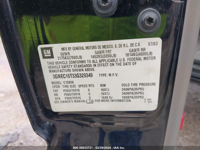 2003 CHEVROLET SUBURBAN 3GNEC16T33G329349 Photo 8