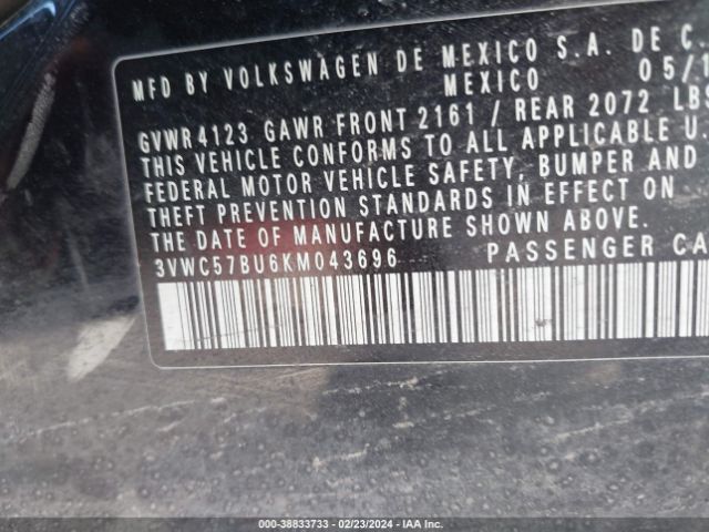 3VWC57BU6KM043696 Volkswagen Jetta S/se/r-line