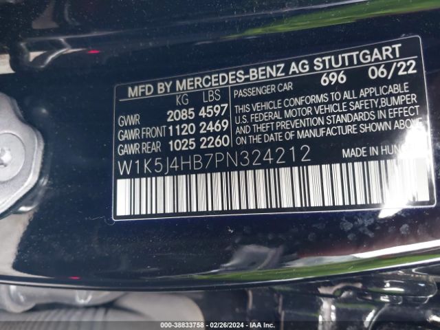 W1K5J4HB7PN324212 Mercedes-Benz Cla 250 Coupe 4matic