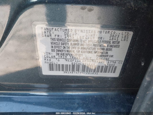 Nissan SENTRA SV 2017 3N1AB7APXHY281831 Image 9