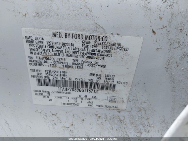 1FAHP2D89GG116718 Ford TAURUS SE
