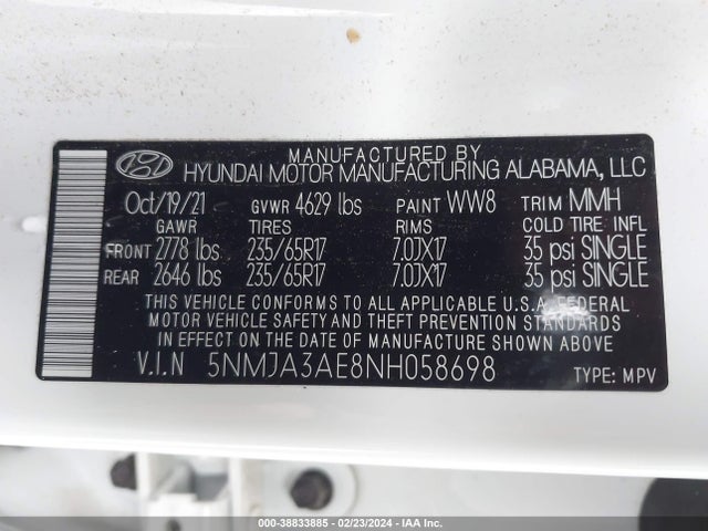 Hyundai TUCSON SE 2022 5NMJA3AE8NH058698 Image 9