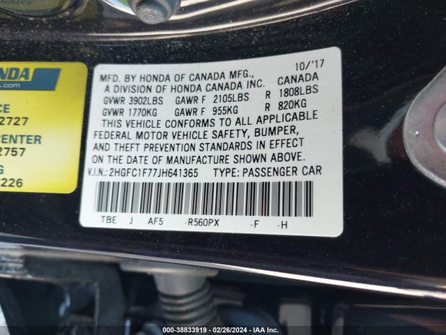 Honda Civic Ex-l 2018 2HGFC1F77JH641365 Image 9