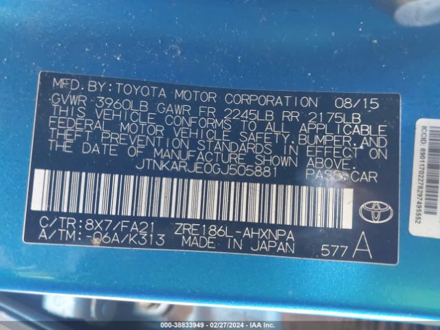 JTNKARJE0GJ505881 Scion IM