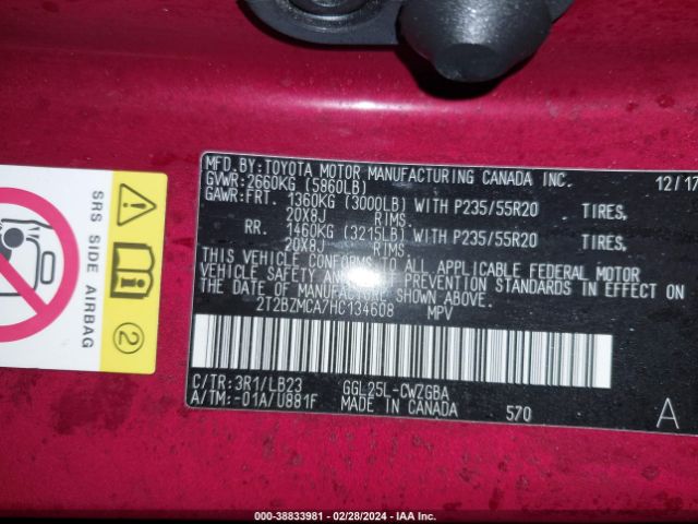 2T2BZMCA7HC134608 Lexus RX 350