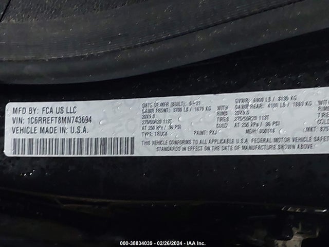 RAM 1500 Big Horn  4x2 5'7 Box 2021 1C6RREFT8MN743694 Image 9
